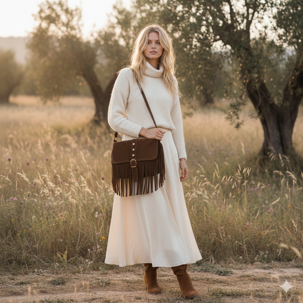 Bolso de piel natural con flecos