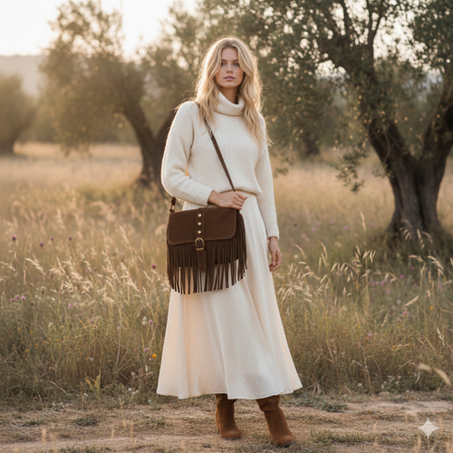 Bolso de piel natural con flecos