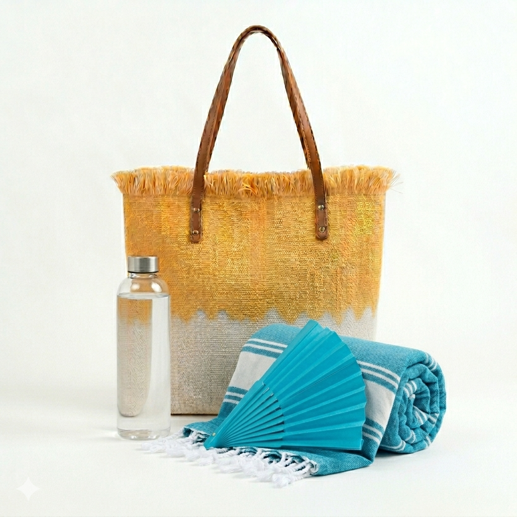 Summer Set - Bolso Toalla Pareo Abanico y Botella