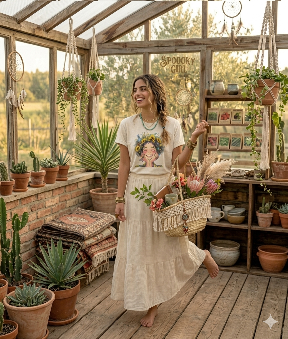 Camiseta oversize de algodón en look casual natural happy blanca