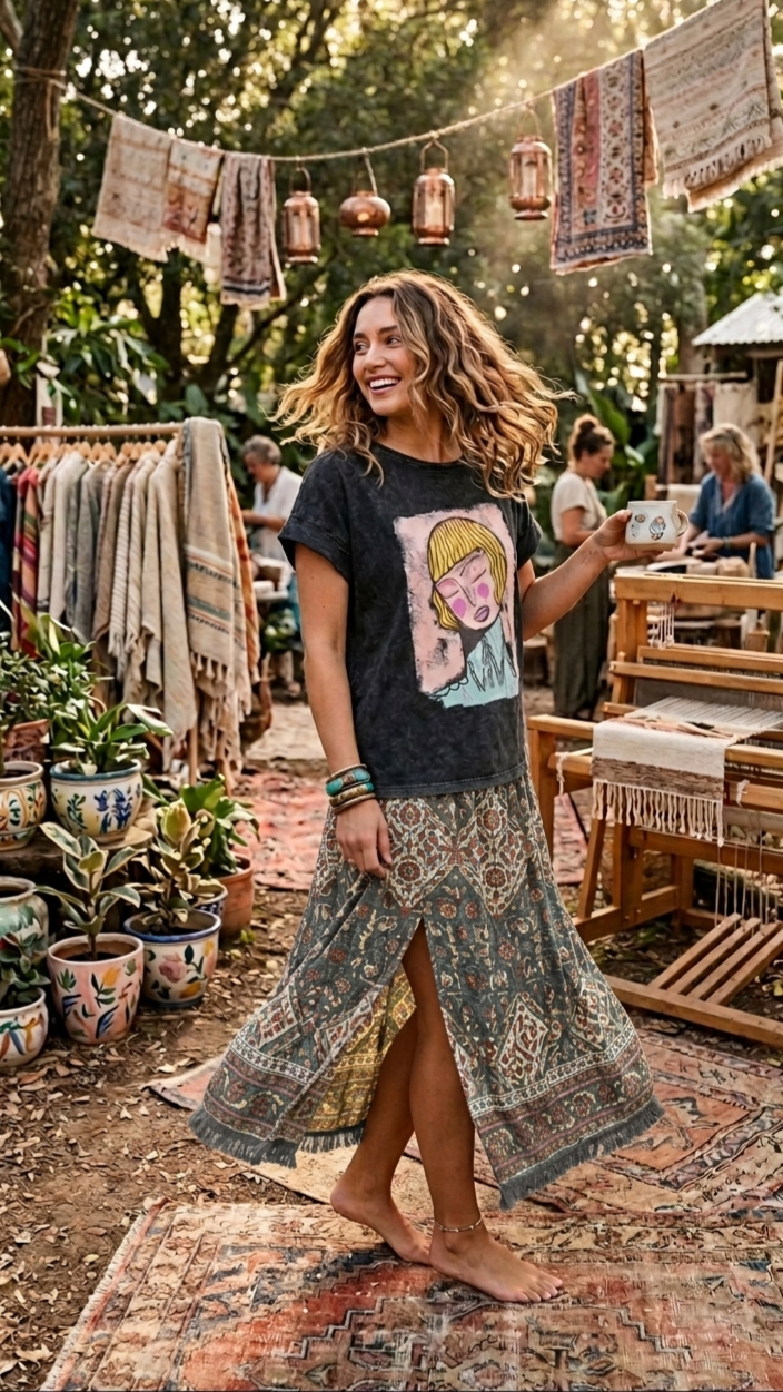 Camiseta oversize de algodón en look casual natural pic