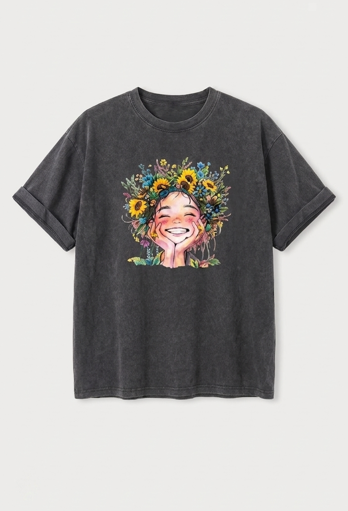 Camiseta oversize de algodón con estampado happy negro