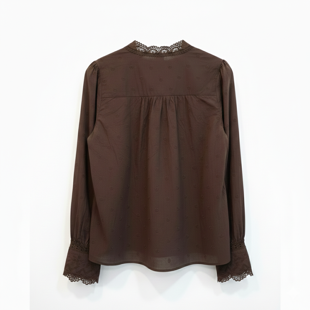 Blusa romántica de algodón 100% chocolate con encajes