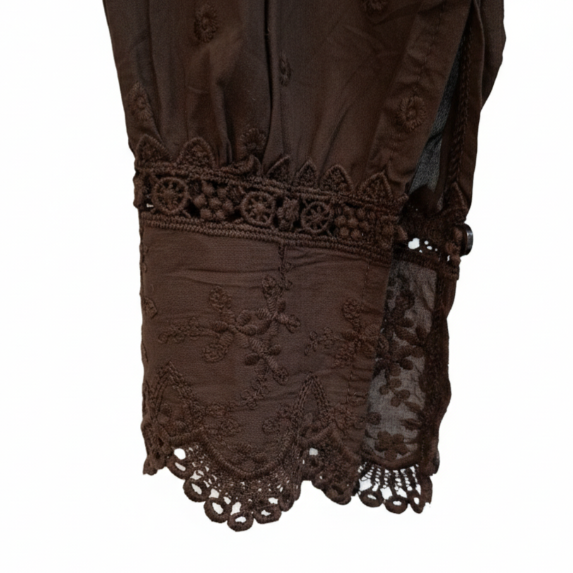 Blusa romántica de algodón 100% chocolate con encajes